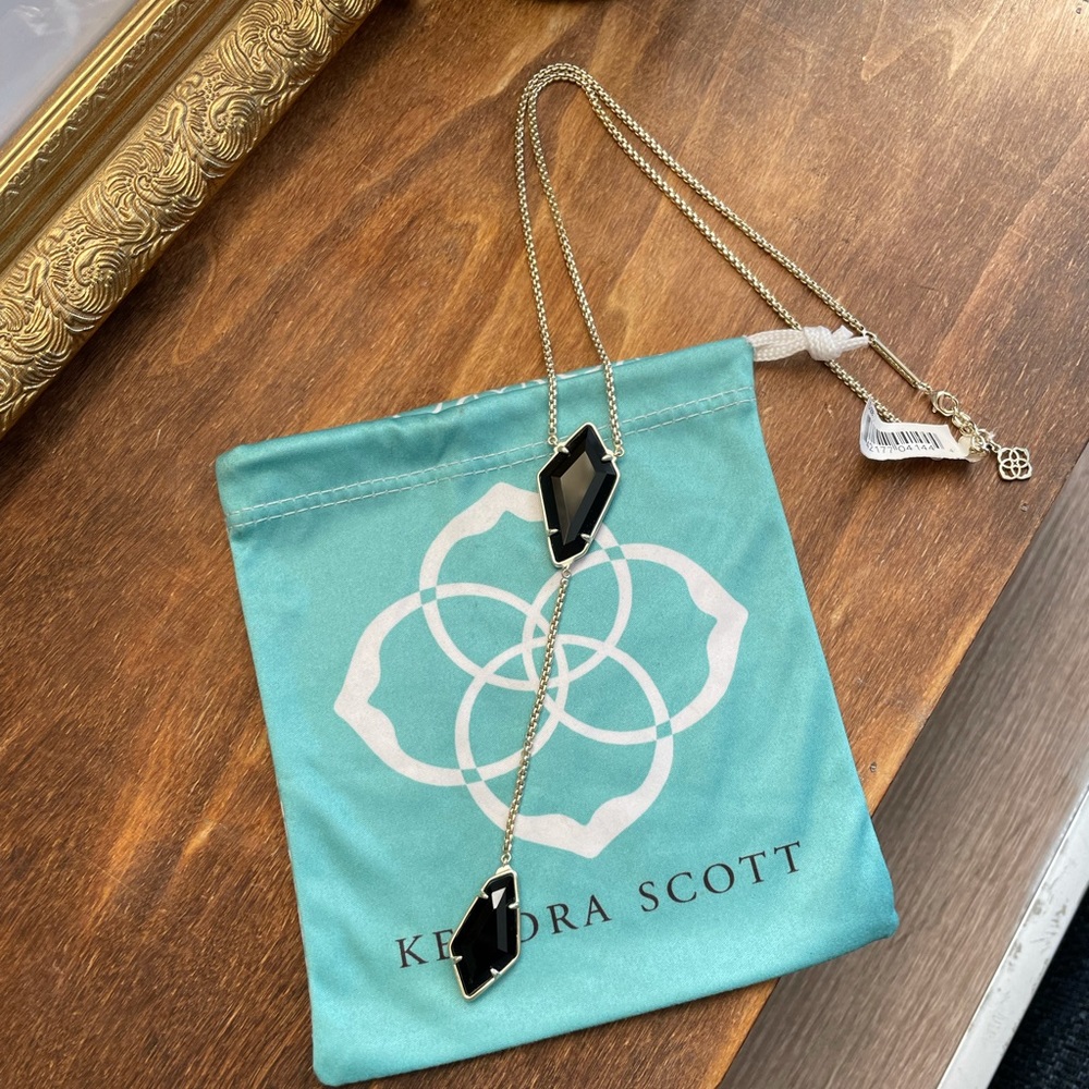 NWT- Kendra Scott Lilith Y Necklace Gold with Black Stone - Picture 1 of 6